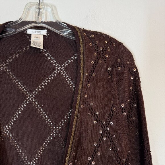 Vintage Cache Cropped Brown Sequin Y2K Sweater Shrug Fairy Grunge Tie Medium - Picture 4 of 10